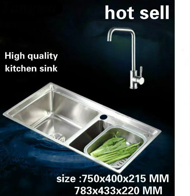 

Tangwu High quality 304 stainless steel kitchen sink double groove and Brain basket 750x400x215 /783x433x220 MM