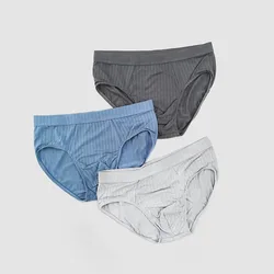 New Man Modal Breathable Thin Underwear Fashion Yong Male Stripe High Elasticity Soft Breifs Middle Waist Underpants Cueca