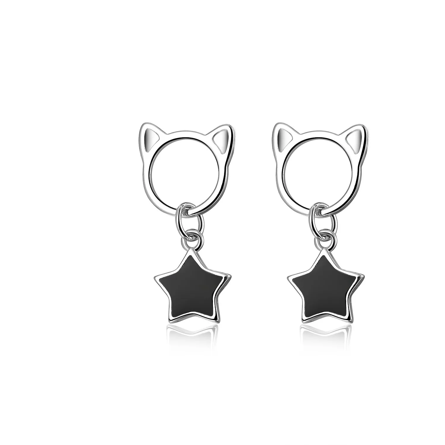 Orecchini a bottone con ciondolo a forma di stella con nappa a forma di gatto in argento Sterling 925 per donne ragazze eleganti gioielli da festa