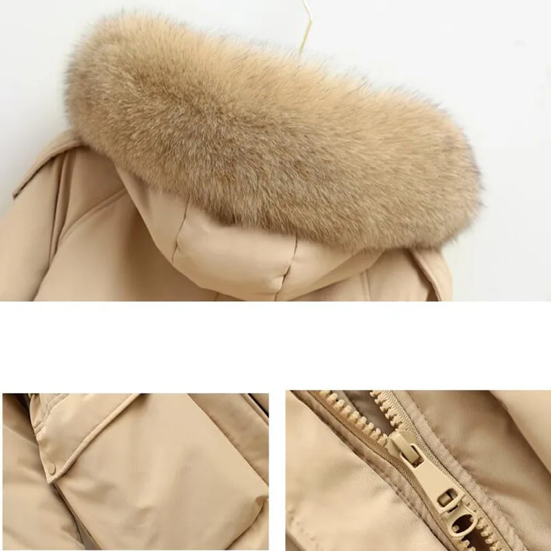 Long Winter Down Jacket Women 2022 Hooded Solid Casual Women's Down Coat With fox Fur Collar Thick Overcoat Female