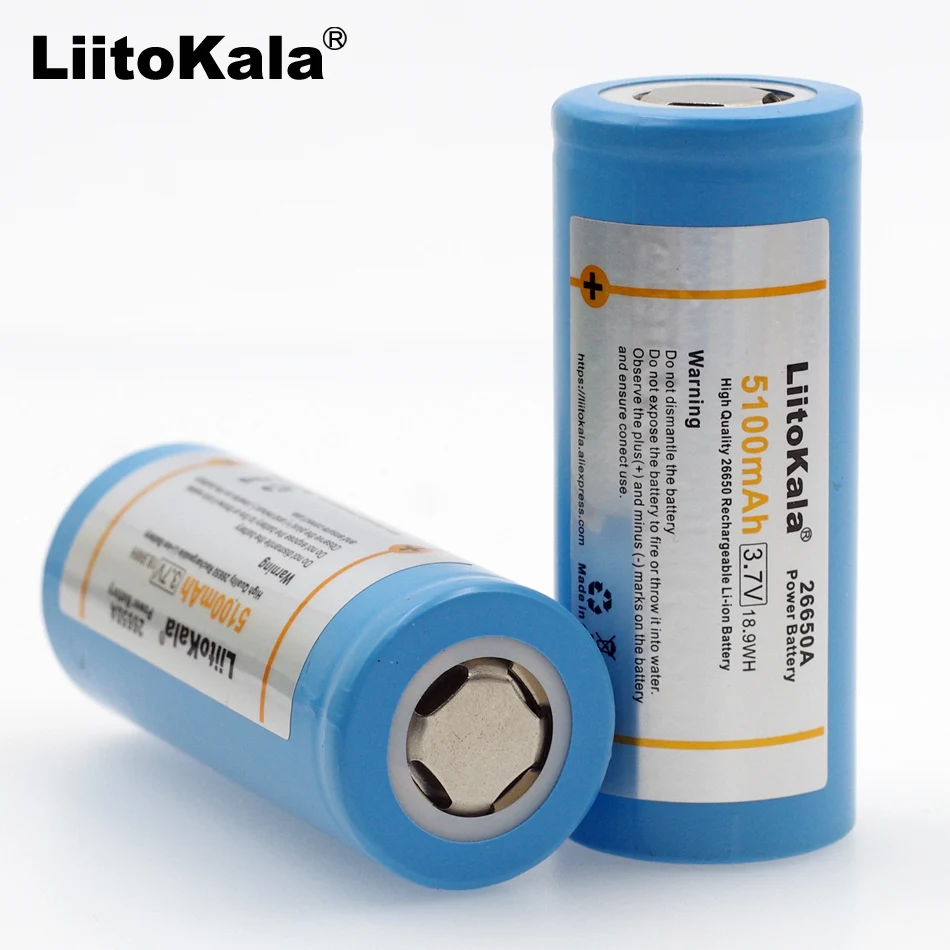 Аккумуляторная батарея LiitoKala 26650-50A, 5100 мАч, 26650 Li-ion, 3,7 в, 20 А, 3,6 В