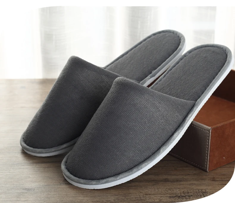 Gray Towelling Hotel Disposable Slippers Spa Guest Shoes Soft Bottom Indoor Shoes Slippers