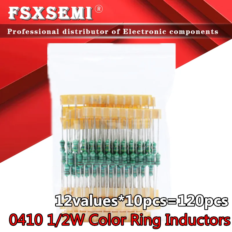 12values*10pcs=120pcs 0410 1/2W Color Ring inductance 1UH~1MH DIP Inductors Assortment Kit