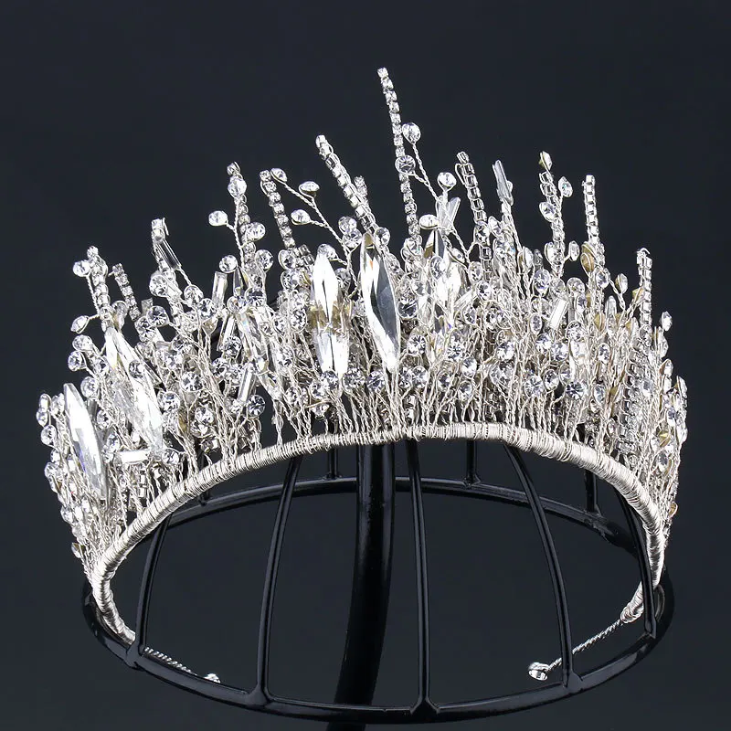 HIMSTORY Gorgeous Handmade Royal Wedding Tiara Crowns Crystal Brides Headbands Evening Hair Jewelry Bridal Hair Accessories