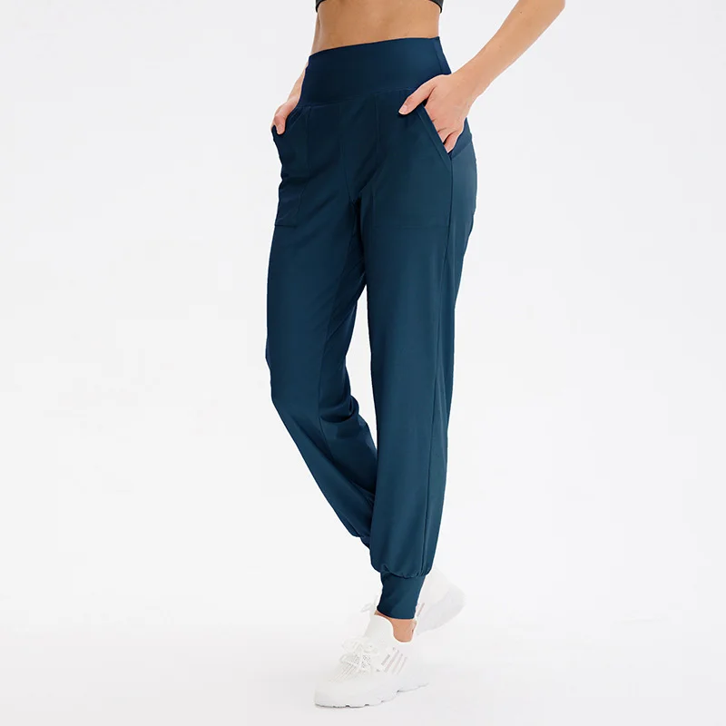 Yoga High Waist Running Trousers Loose Track Pants With Pockets Sports Workout Joggers Soft Elastic Running Exercise Sweatpants