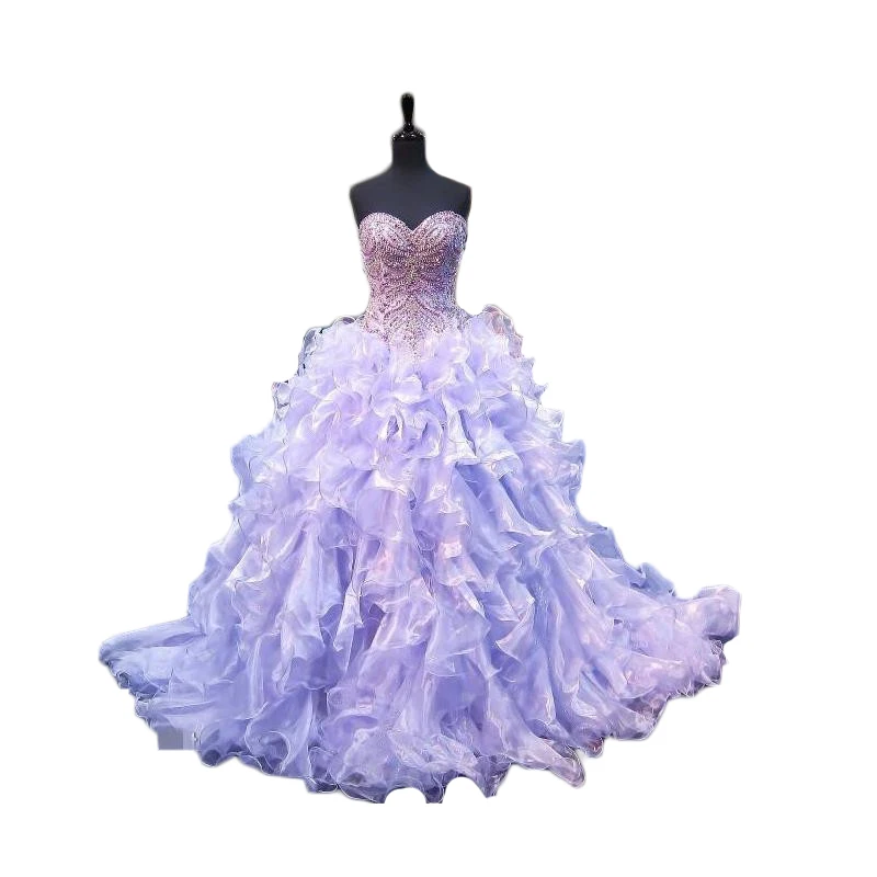 Roxo Vestidos Quinceanera Com Ruffle Tulle Personalizado Floral Pedras Beads vestido de Baile Vestidos de Baile فساتين Doce 16