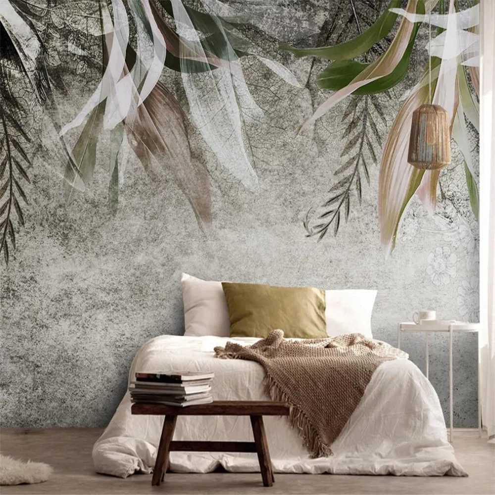 

Milofi custom 3D wallpaper mural hand-painted abstract art leaf plant living room bedroom background wall decoration painting wa