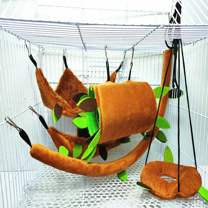 5 pz/set nido della fune foresta criceto amaca giocattoli morbidi foglia Tunnel giocattolo letto appeso casa gabbia calda ceppo di animali giocattolo piccolo animale domestico