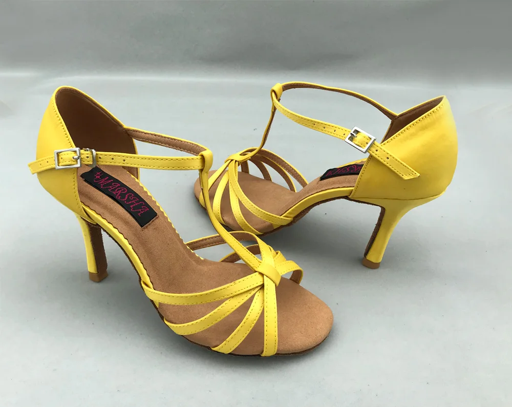 Hot Sale fashion ballroom latin dance shoes salsa tango shoes cheap dance shoes yellow colour 6256Y shipping free low high heel