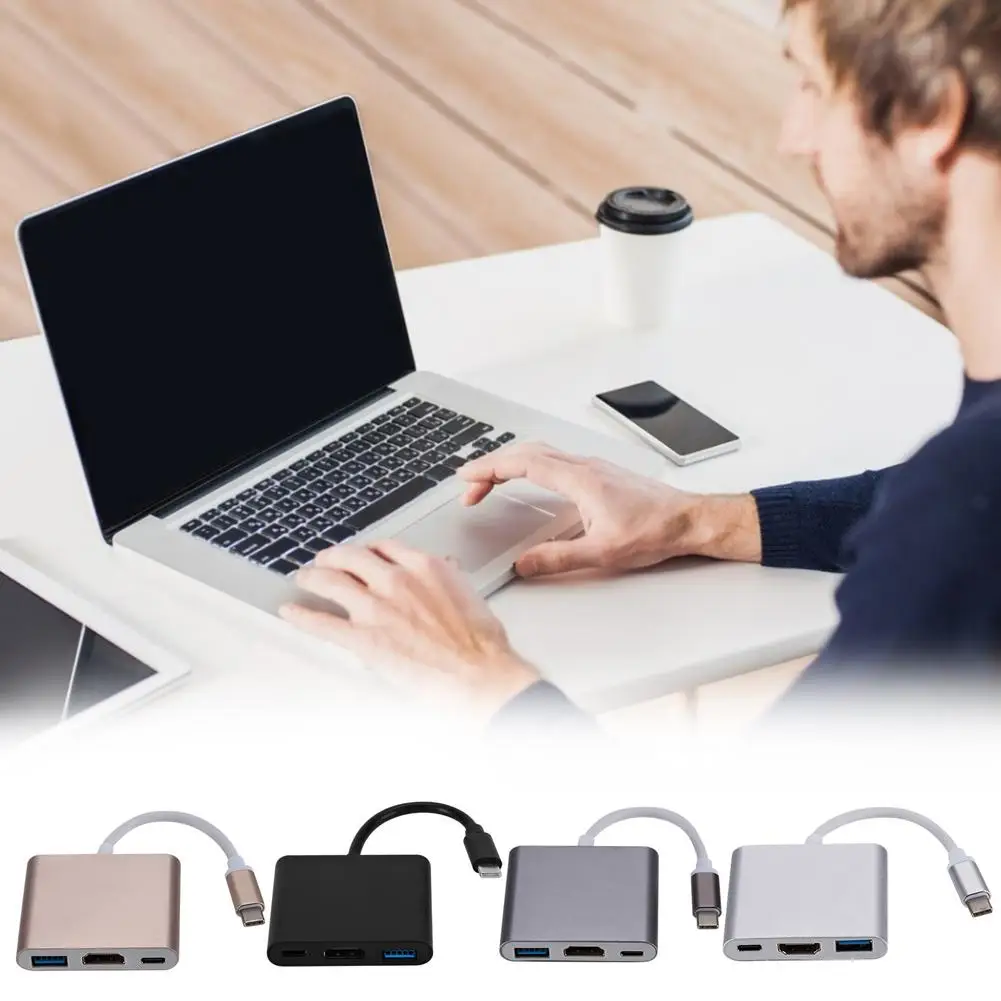 Type C PD Video Converter Three-in-one Docking Station HUB Converter 4K Video HDMI-compatible Type C 2 USB 3.0 PD Adapter