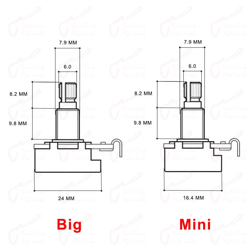 【Made in Korea】Alpha Brass Shaft  Potentiometer(POT) For Electric Guitar Bass A250K/B250K/A500K/B500K