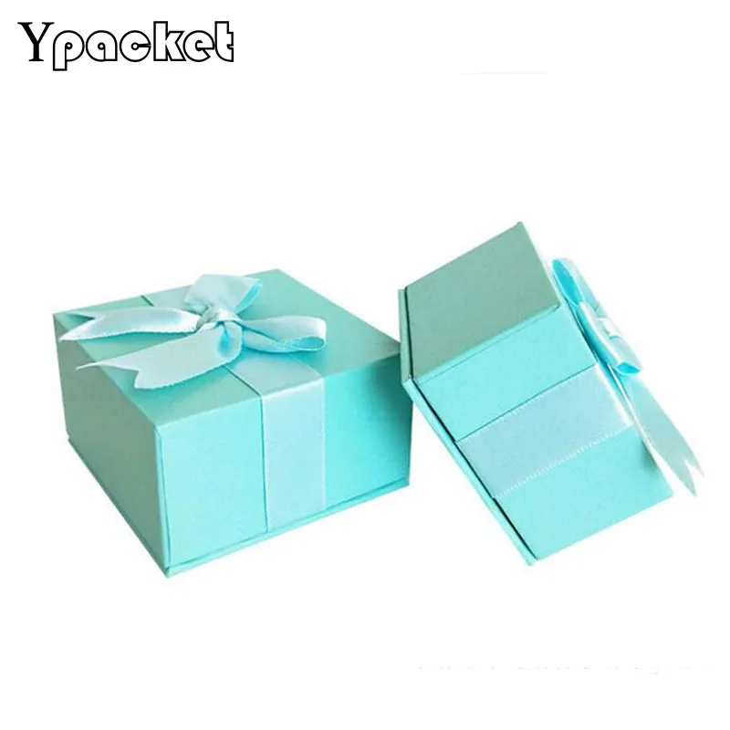 

50pcs/Lot Box Jewelry Blue Necklace Pendant Gift Packaging Box Bow Ring Earring Box Square Jewelry Organizer Engagement