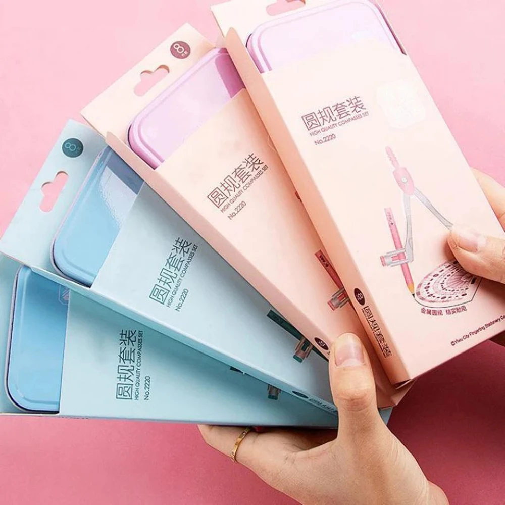 8pcs Plastic Geometry Stationery Set Maths Drawing Compasses Ruler Set Students Draw Measuring Tools School Office Stationery