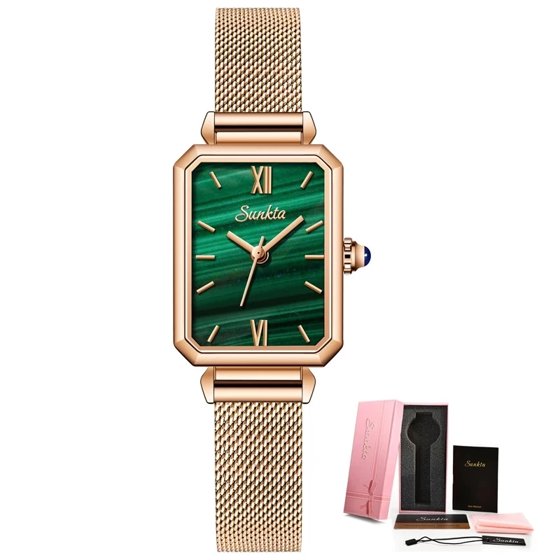 SUNKTA Watch Women Watches top brand luxury fashion rectangular small green watch ladies ultra-thin waterproof Quartz Wristwatch