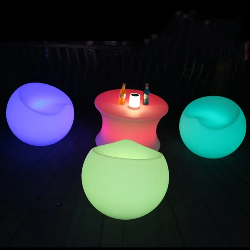 New LED Rechargeable Bar Stool Luminous Plastic Apple Chair Leisure Ball Chair Stool Waterproof Bench Outdoor Disco Furniture