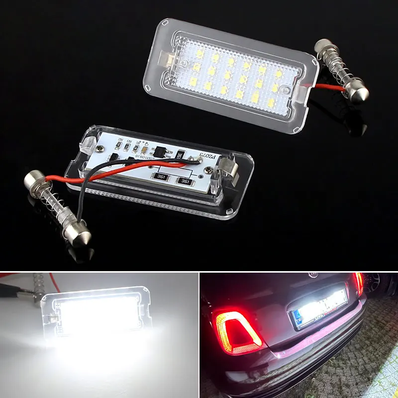 High Bright 2X 12V 18SMD No Error Car Parts LED Number License Plate Tail Light Lamp For Fiat 500 500C/ Abarth 500 07-16 6000k