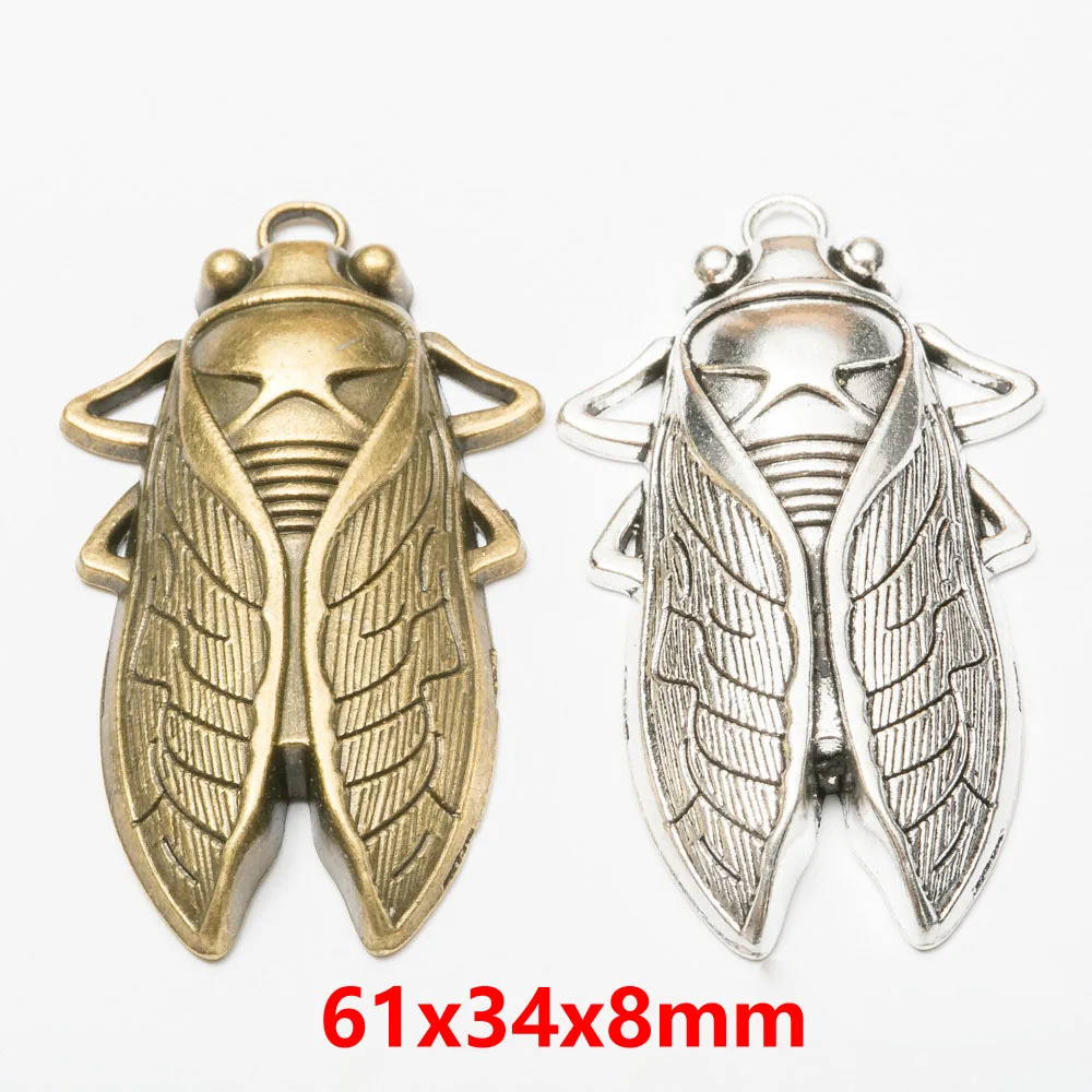 2pcs/lot Metal Cicada Charm Retro color Antique Bronze Cicada Accessory for jewelry making Pendant Key chain Diy Handmade charms