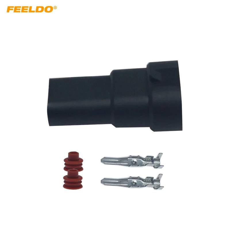 

FEELDO 2Pcs Waterproof Auto HID Headlight Bulb Socket Connector For 9006/HB4 LED/HID Light 2Pin Way Plugs #AM6114