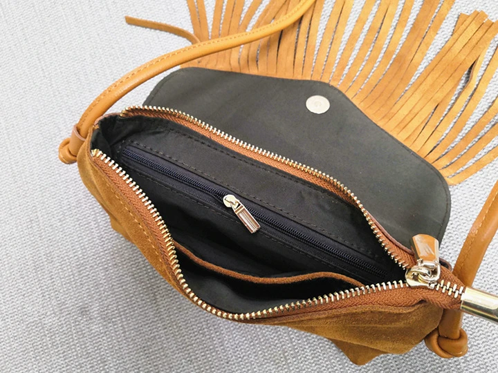 Female Genuine Leather Bohemian Gypsy Handbag 2024 Fashion Natural Suede Fringes Tribal Boho Chic Small Messenger Bag for Women