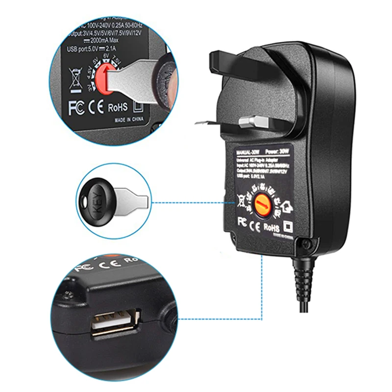 AC/DC Adattatore 12V 1.2A 12W Adattatore di Alimentazione Universale da CA a CC 3V, 4.5V, 5V, 6V, 7.5V, 9V, 12V con 8 Connettori DC Caricatore Trasformatore per Monitor Alimentatore