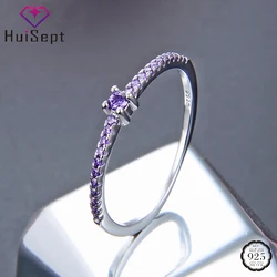 HuiSept Rings S925 Sterling Silver Jewelry with Amethyst Zircon Gemstone Finger Ring for Women Wedding Promise Party Accessories