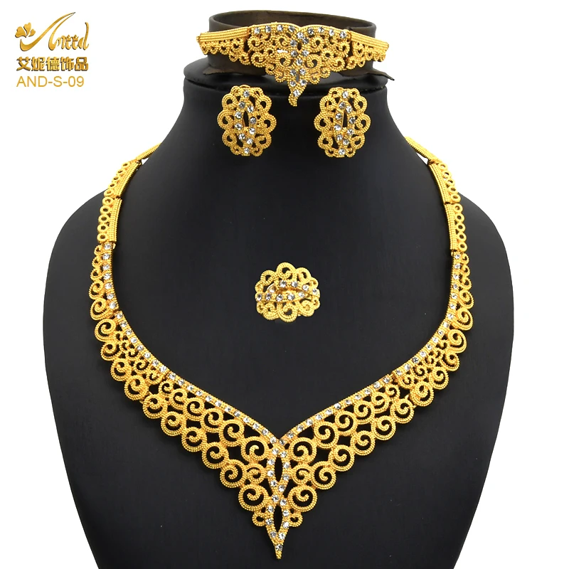 

ANIID Nigerian Jewelry Sets For Women African Wedding Jwellery Luxury Designers Necklace Dubai Gold Color Ring Earrings Fashion