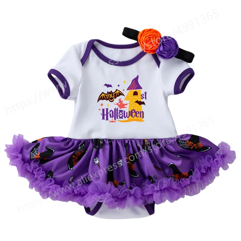 

Baby Girls Halloween Outfits Costume 1st Halloween Romper Tutu Skirt+ Headband Outfit Baby Cosplay Costume