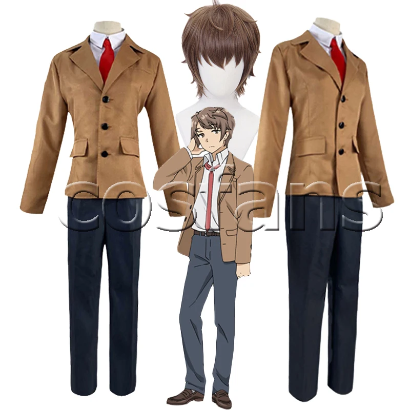 Rascal Does Not Dream of Bunny Girl Senpai Mens Azusagawa Sakuta Cosplay Costumes Azusagawa Sakuta Brown Styled Short Hair Wigs