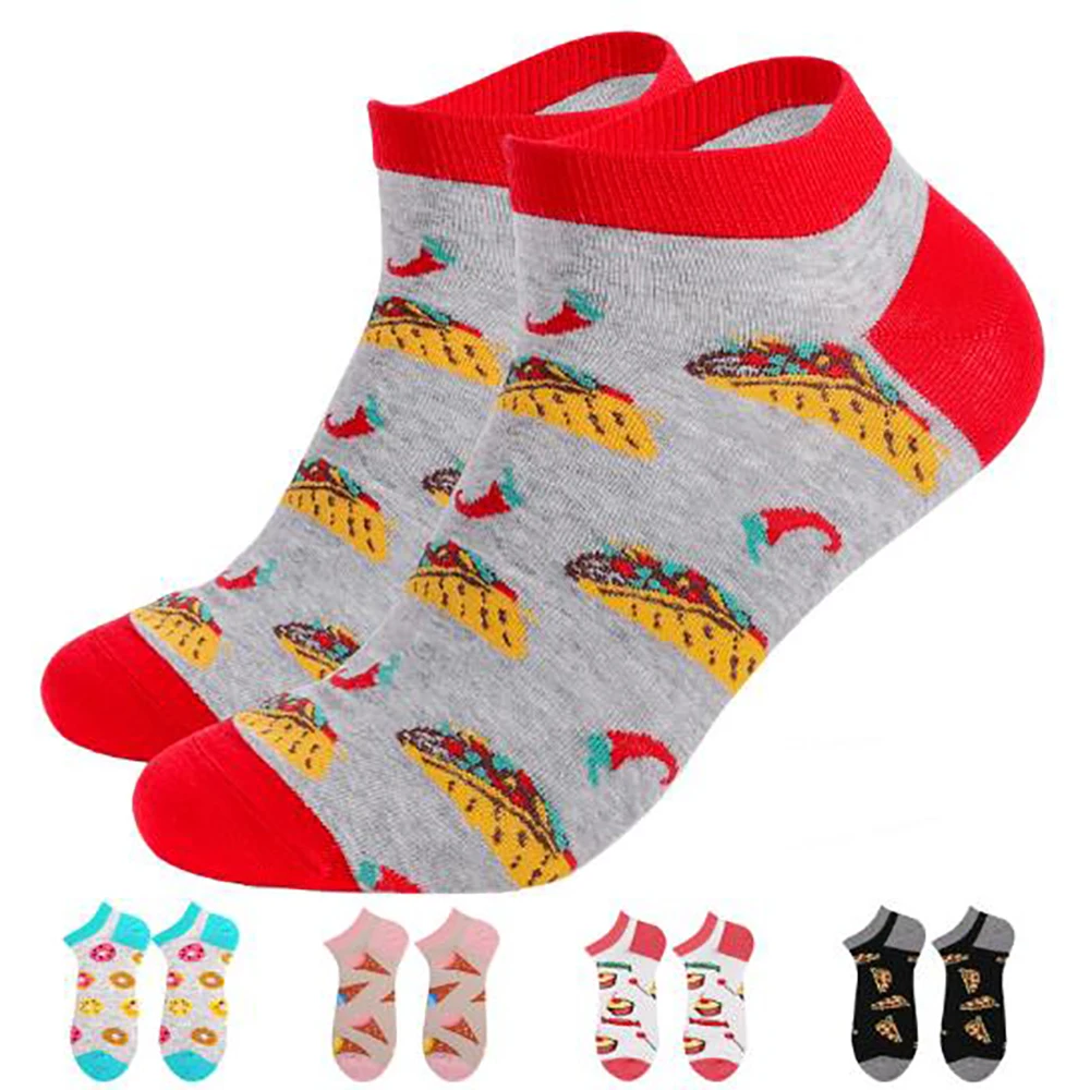 Plus Size Men Delicous Foods Jacquard Socks Happy Colrful Cotton Ankle Dress