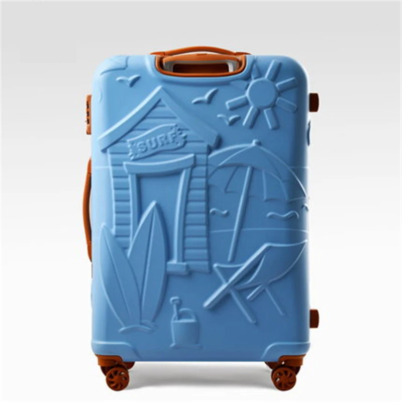 Men Beach relief printing Rolling Luggage British brand Women Trolley Suitcase Wheels mala Carry On Travel Bag Hardside Trunk