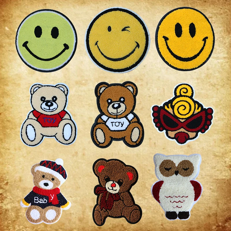 Cute cartoon Rou chenille bear happy animal doll patch clothing children\'s decoration repair embroidery jacket sewing decals