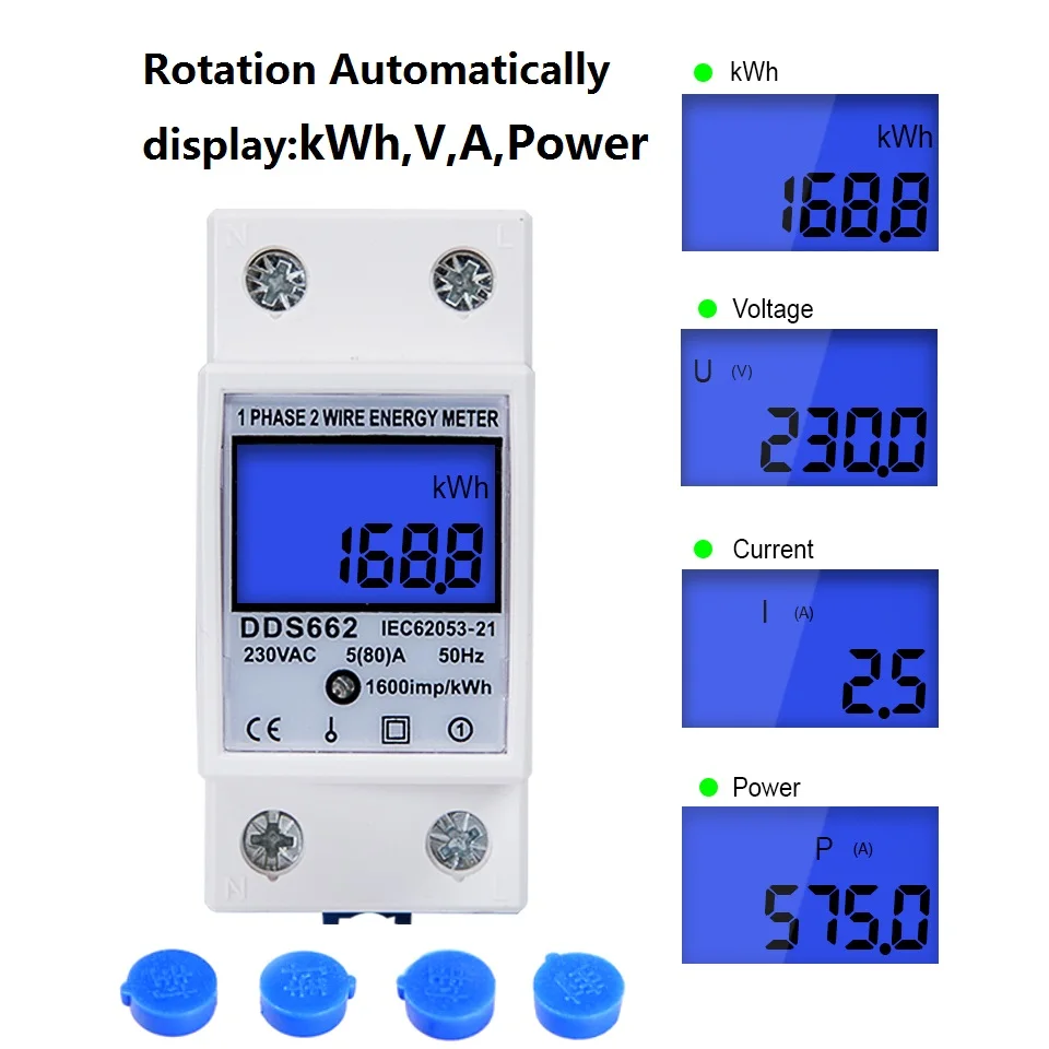 5(80)A 230V DIN RAIL 50Hz Digital Energy Meter KWH DIN RAIL METER LCD Display DDS662 DIGITAL Single Phase kWh Counter Reset