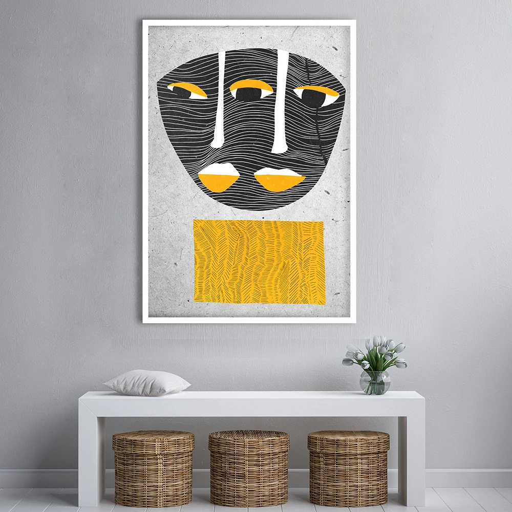 أسود أبيض أصفر أقنعة الأفريقية امرأة النفط اللوحة على قماش الملصقات والمطبوعات الاسكندنافية جدار صورة فنية لغرفة المعيشة