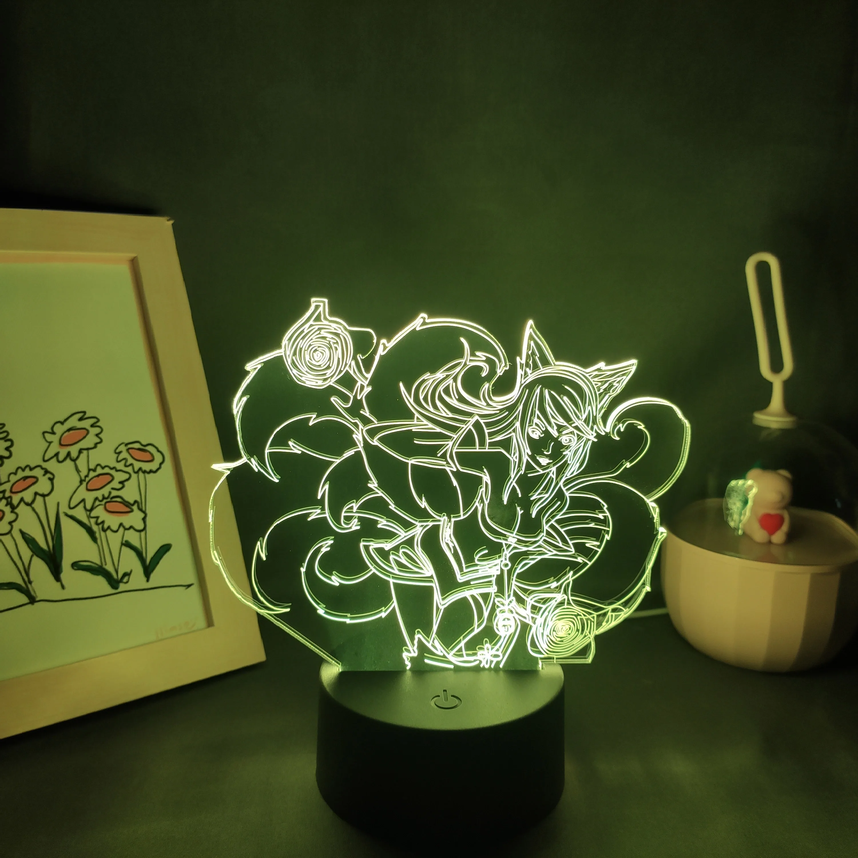 LOL League of Legends Game Figure Ahri The Nine Tailed Fox Lamps 3D Led RGB Neon Night Lights, decoración colorida para mesa de sala de estar