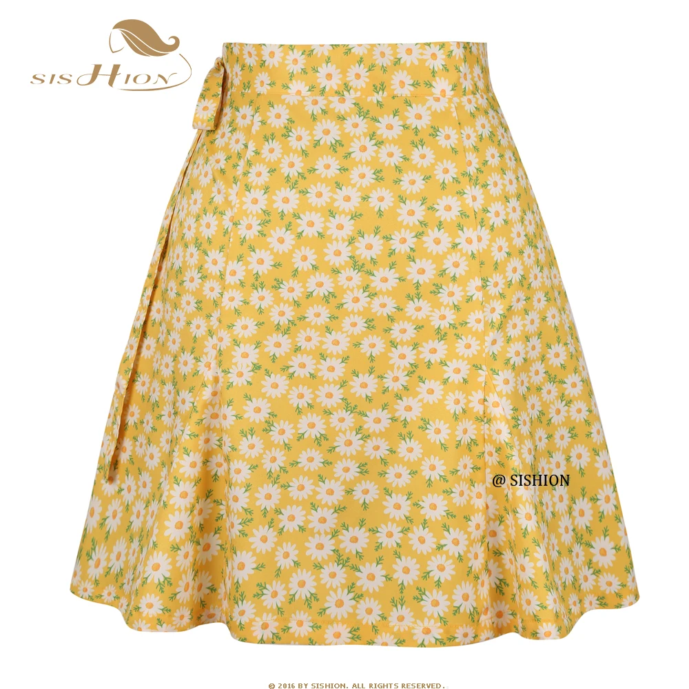 SISHION 2025 Summer Beach Daisy Sarong Floral Skirt SS0015 Y2K Multitasks Women Clothing Sexy Wrap Skirt with Straps Yellow