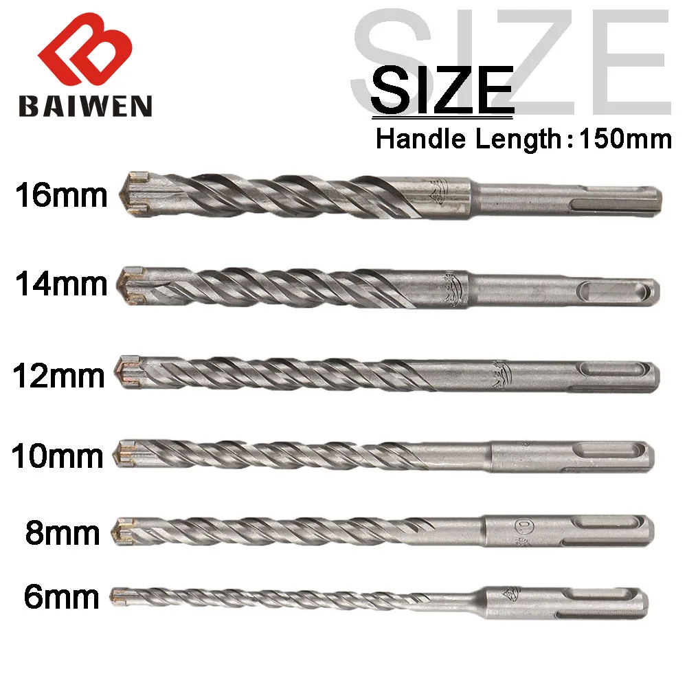 150mm Drill Bits SDS Plus 4 Flute Design Bit Dia 6-16mm Rotary Tools Accessories Masonry & Concrete BIt Fits Bosch & Hilti Plus