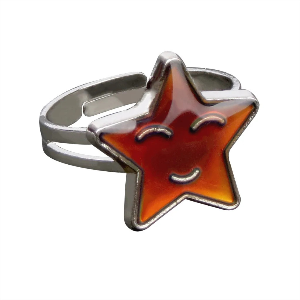 Mood Rings Cute Smile Face Pentagram Star Female Heart Emotional Temperature Discoloration Ring Opening Magic Strange Jewelry