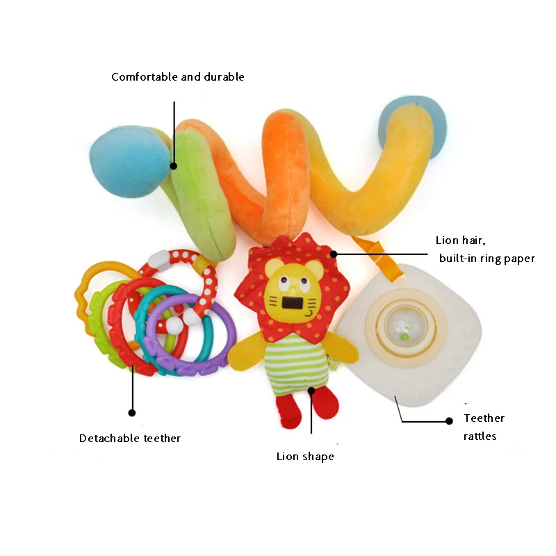 รถเข็นเด็กทารกจี้เตียงไขลานของเล่น Plush Comfort ตุ๊กตา Rainbow Teether Rattle การ์ตูนสัตว์แขวน Bell ของขวัญสำหรับ3เดือน +