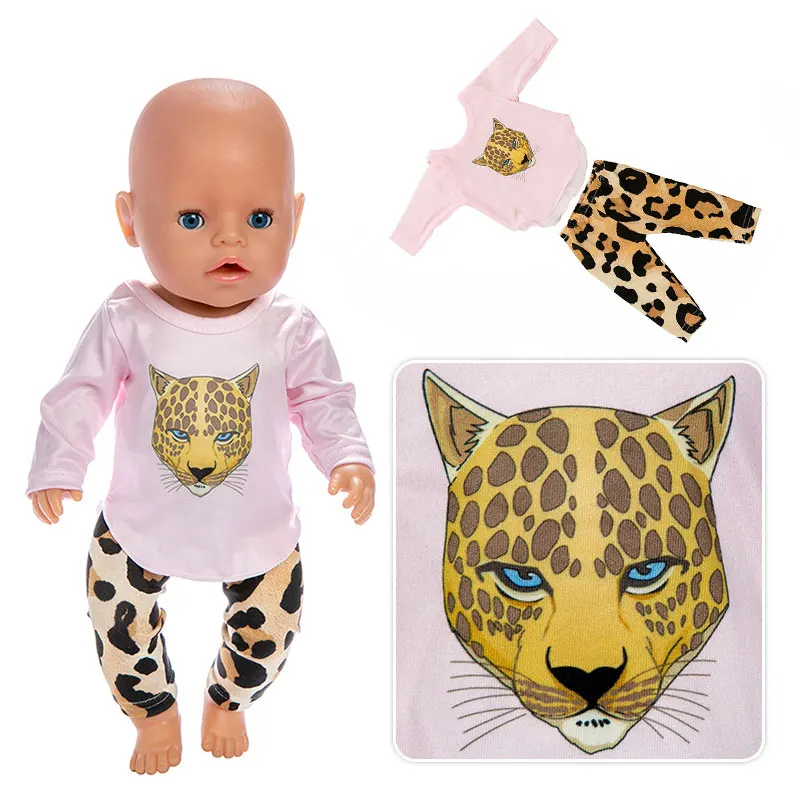 

2019 Fashion Leopard-print clothes Suit For 17 Inch Baby Doll 43cm Born Doll Clothes