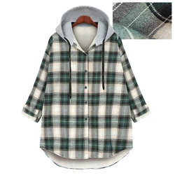 Winter Plus Size 5XL Women Fleece Shirts Colorful Plaid Long Sleeve Ladies Blouse and Shirts Hooded Button Cardigan Tops KE2146
