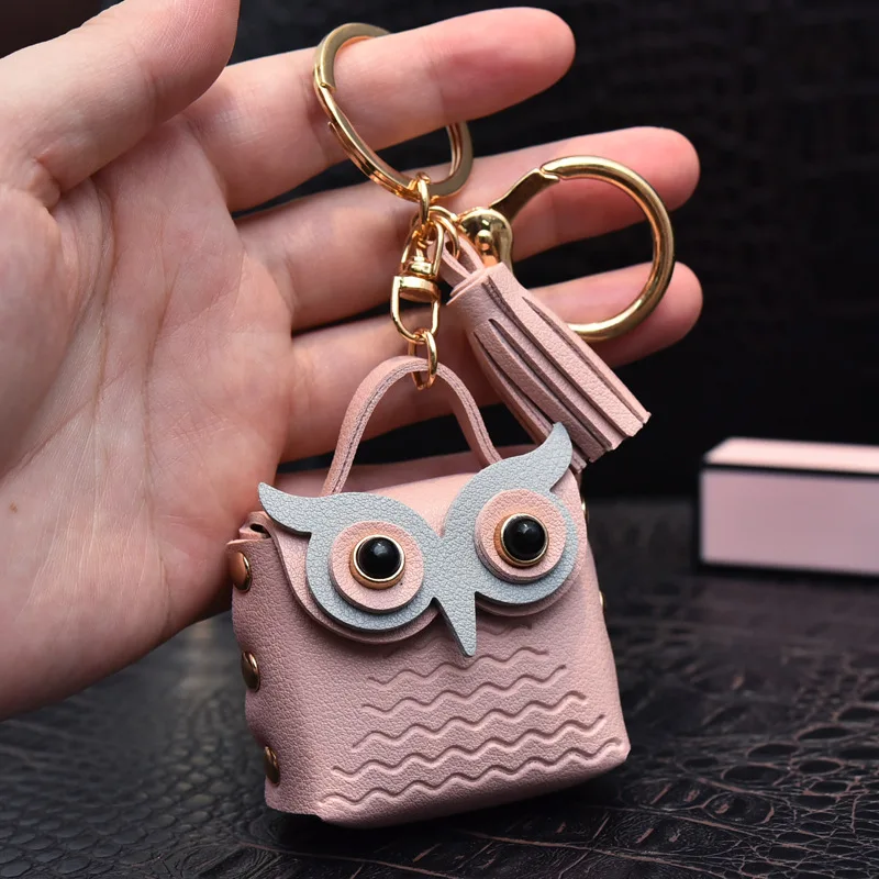 1 PC Cute Key Bag Owl Coin Purse Mini School Bag Car Key Chain Pendant Lady Wallet PU Leather Coin Purses Coin Purse Keychain