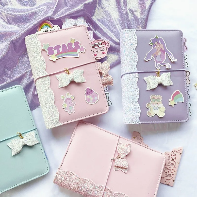 Macaron Cute Sequin Girl Diary Notebook Loose-leaf Korean Stationery Supplies A6 Creative Planner Notebook Kawai