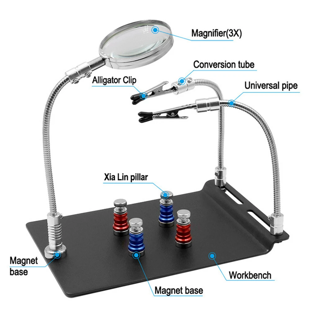 Magnetische Pcb Board Vaste Clip Flexibele Arm Solderen Derde Hand Vergrootglas Glas Soldeerbout Houder Reparatie Tools