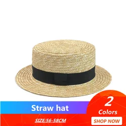 simple Summer Flat Sun Hats For Women Chapeau Feminino Straw Hat Panama Style Cappelli Side With Bow Beach Bucket Cap Girl Topee