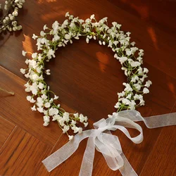 Breathable White Flower Crowns Tiaras Hairbands Romantic Sweet Gardland Women Wedding Hair Accessories for Bride Bridesmaids