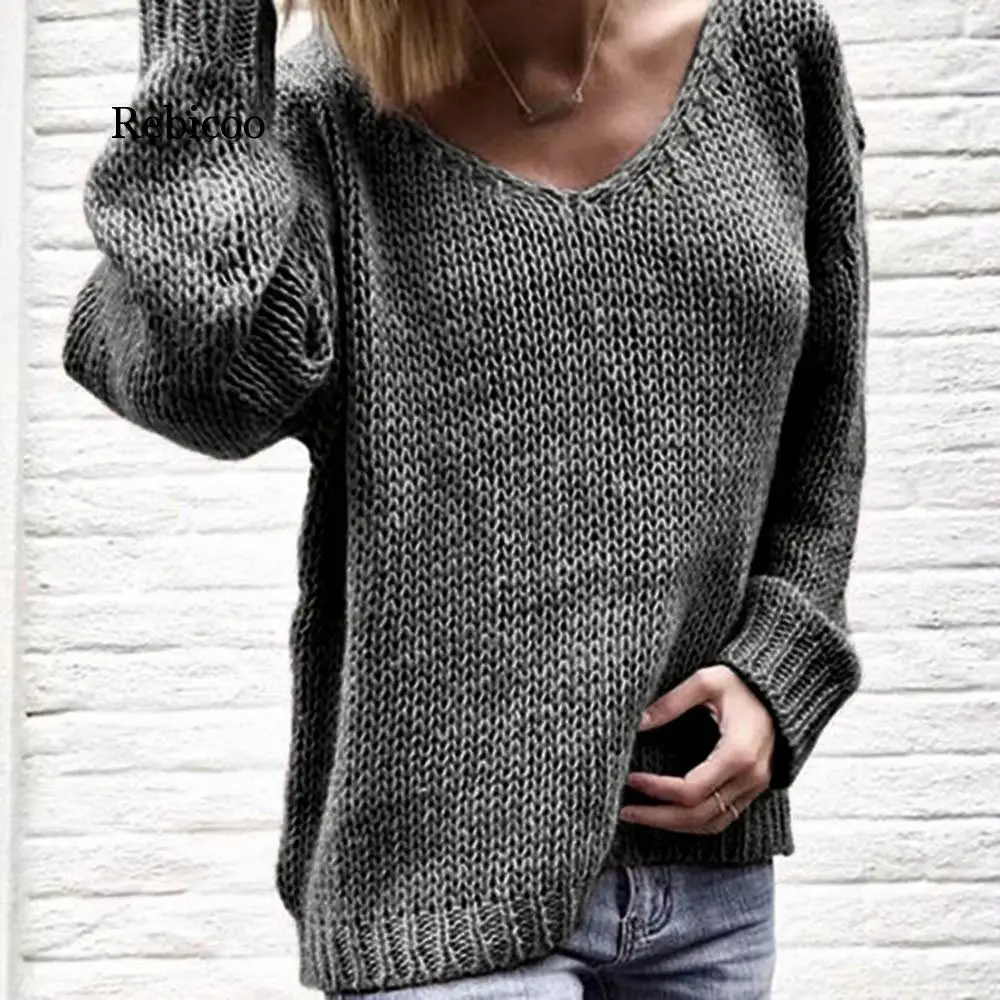 Women's sweaters women V-neck Long Sleeve  Solid Color Sweaters and Knitted Sweaters casaco feminino