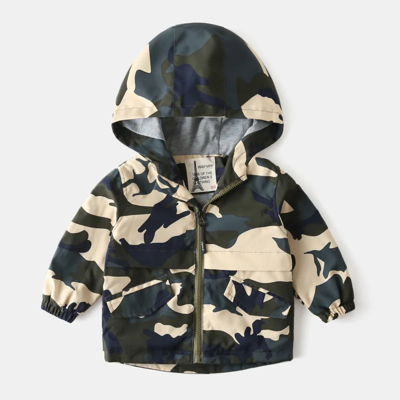 New Retail Children Coat 2021 Autumn Baby Boys Solid Zipper Hooded Coat Kids Outwear Infant Baby Hardshell Jacket