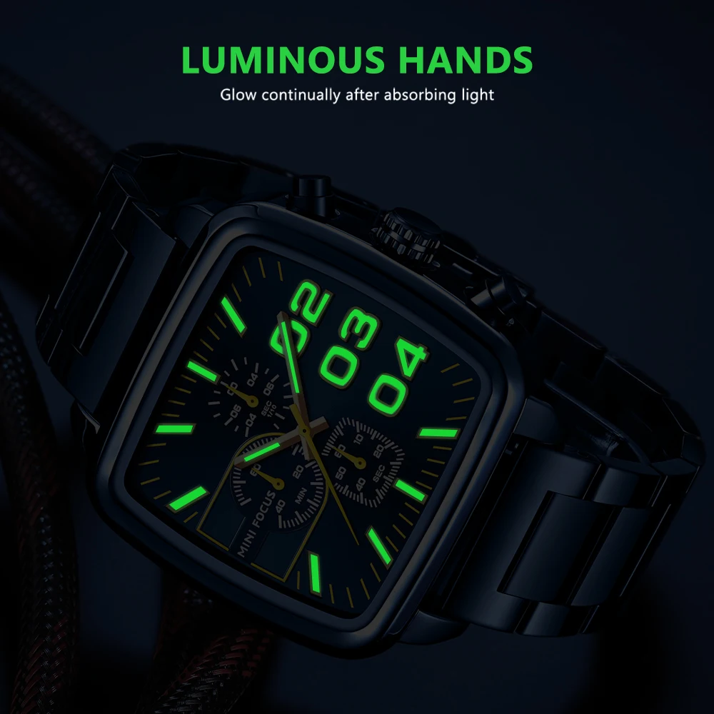 MINI FOCUS Men Business Quartz Watch Stainless Steel Top Brand Luxury Luminous Multifunctional Waterproof Male Clock +box