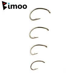 Bimoo 500pcs 1X Wire Bronzed Color Barbed Curved Shank Scud Nymph Fly Tying Hook High Carbon Fish Hook Size #8 #10 #12 #14 #16