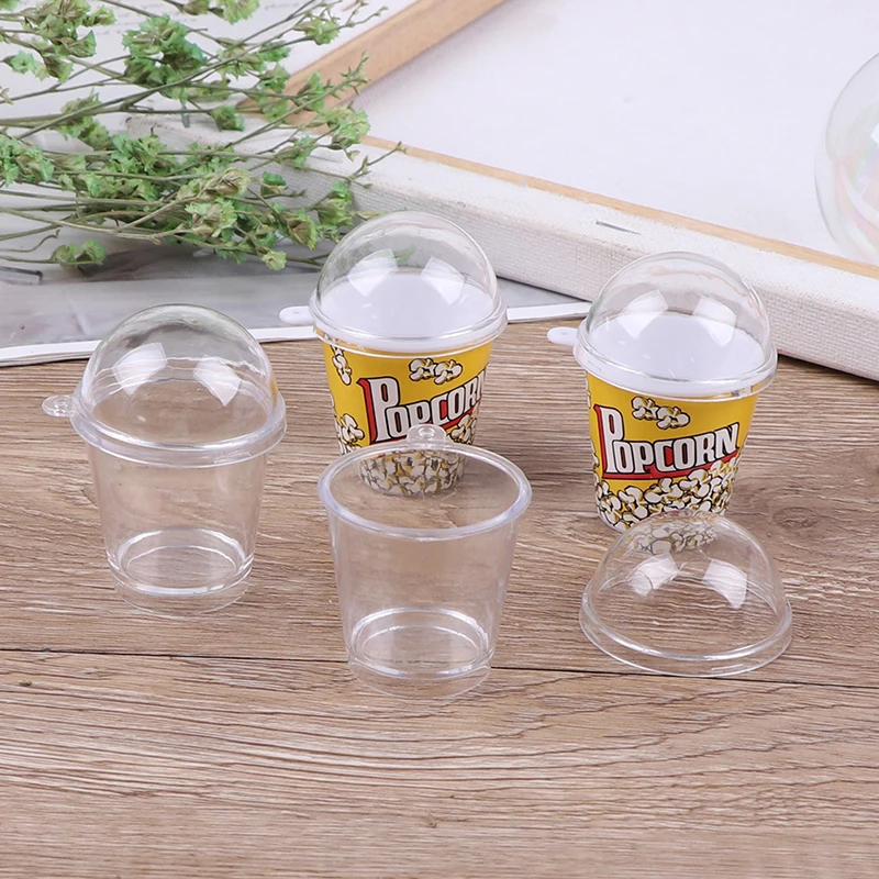 10pcs DIY Charms Plastic Cups Miniature Cute Mini Cup with Dome Lid Doll House Popcorn Ice Cream Jewelry Accessory